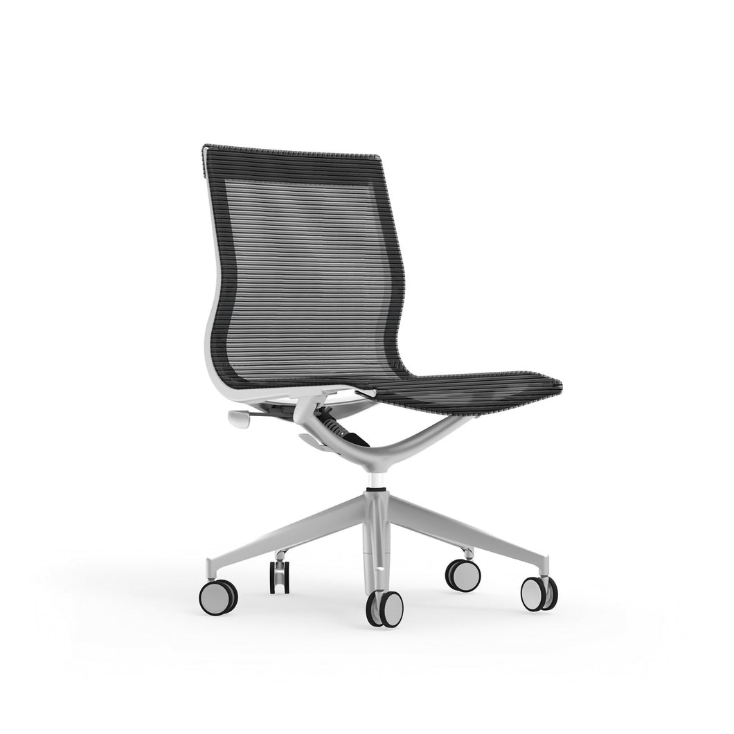 Armless Office Chair in Black Mesh and Aluminum
