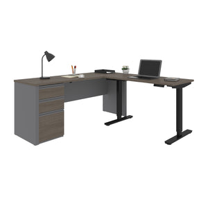 Bark Gray and Slate Single Pedestal Desk with Included Height Adjustable Desk