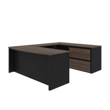 Load image into Gallery viewer, U-shaped Premium Desk in Antigua &amp; Black with Oversized File Drawers
