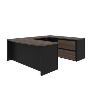 U-shaped Premium Desk in Antigua & Black with Oversized File Drawers