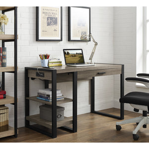 48" Modern Driftwood Desk with Shelves & Built-In Plugs