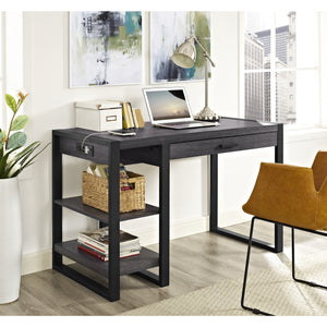 48" Modern Charcoal Desk with Shelves & Built-In Plugs