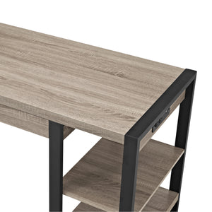 60" Modern Driftwood Desk with Shelves & Built-In Plugs