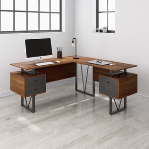 59" Walnut Industrial Floating Desk with 2 Files
