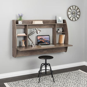 Floating Drifted Gray 58" Desk with Shelving
