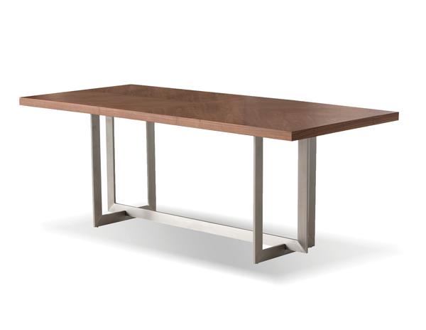 Modern Walnut Veneer Conference Table with Brushed Stainless Steel Base