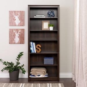 Espresso 77" Bookcase with 6 Shelves