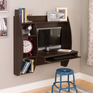 Modern Espresso Floating Desk with Keyboard Tray & Storage