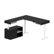 Load image into Gallery viewer, 72&quot; Black and White Adjustable L-Desk with Credenza
