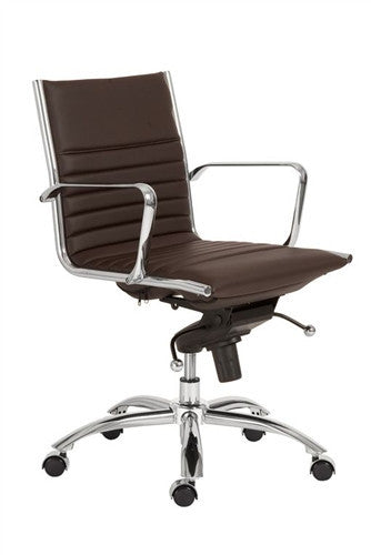 Modern Brown Leather & Chrome Low Back Office Chair