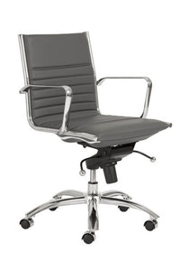Modern Gray Low Back Office Chair with Chrome Accents