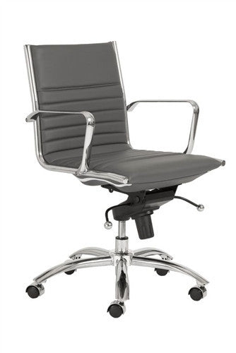 Modern Gray Low Back Office Chair with Chrome Accents