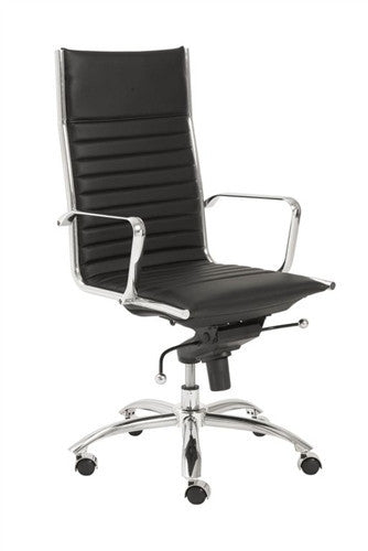 Modern Black Leather & Chrome High Back Office Chair