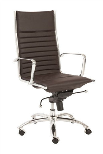 Brown Leather & Chrome Ribbed High Back Office Chair