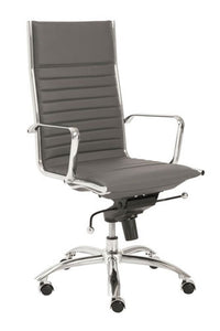 Modern Gray Leather & Chrome High Back Office Chair