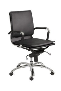 Modern Low Back Black Leather & Chrome Office Chair