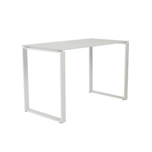 48" Modern White Glass Office Desk with Steel Frame