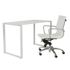 48" Modern White Glass Office Desk with Steel Frame