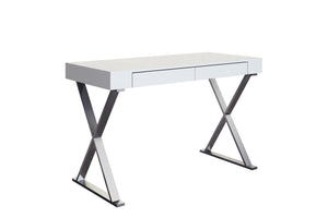47" Modern White Lacquer & Stainless Steel Desk with Drawer from WhiteLine