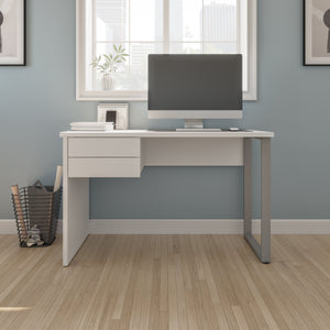 Petite 47" Office Desk in White with U-Shaped Metal Leg