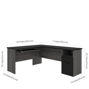 71" x 59" L-shaped Desk in Bark Gray & Black