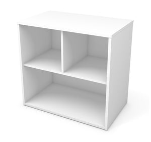 30" Bookcase in White with Three Storage Cubbies