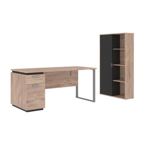 Rugged Brown & Graphite 66" Desk Set with Cabinet