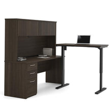 Load image into Gallery viewer, L-Shaped Adjustable Office Desk with Hutch in Dark Chocolate
