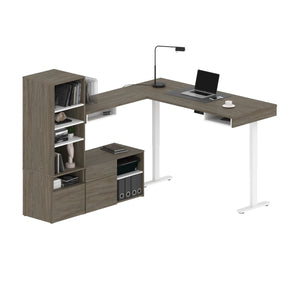 88" Walnut Gray Adjustable L-Desk with Storage Complex