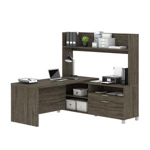 L-Shaped 71" x 71" Office Desk with Hutch in Walnut Gray