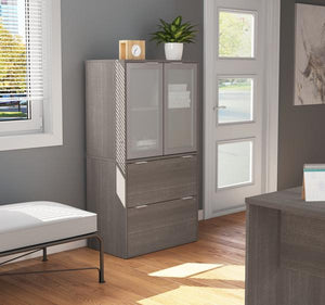 Modern File Cabinet with Hutch in Bark Grey