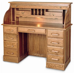 Solid Wood Double Pedestal Rolltop Executive Desk with Hutch