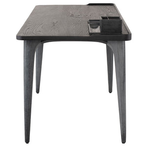 63" Sleek Charred Oak & Black Concrete Office Desk