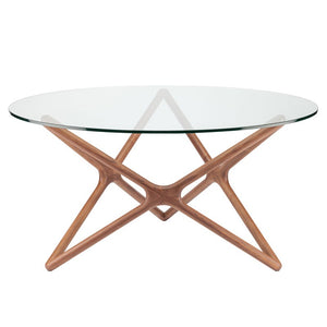 Round 44" Meeting Table w/ Glass Top & Solid Wood Base
