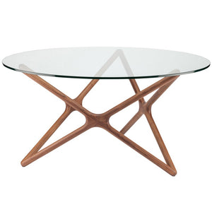 Round 44" Meeting Table w/ Glass Top & Solid Wood Base