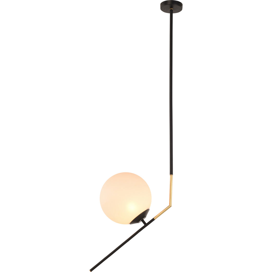 Frosted Glass and Black Steel Pendant Light with Brass Accents