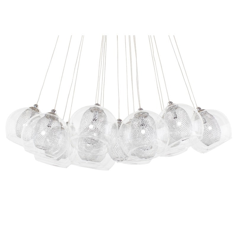 Elegant Pendant Light with Clear Glass Orb Shades and Intricate Frosted Globes