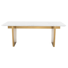 Load image into Gallery viewer, Bold White Marble Executive Desk or Meeting Table w/ Brushed Gold Base
