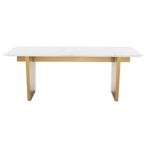 Bold White Marble Executive Desk or Meeting Table w/ Brushed Gold Base