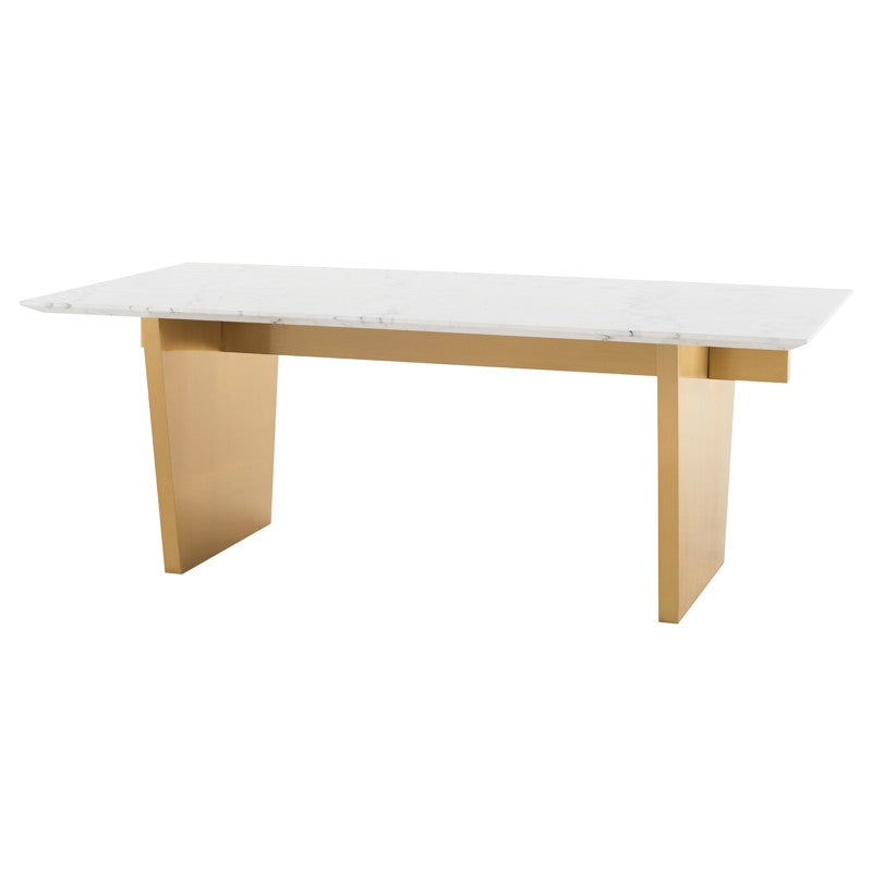 Bold White Marble Executive Desk or Meeting Table w/ Brushed Gold Base