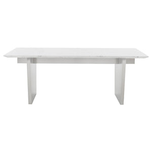 Bold White Marble 78" Executive Desk or Meeting Table w/ Stainless Steel Base