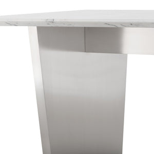 Bold White Marble 78" Executive Desk or Meeting Table w/ Stainless Steel Base