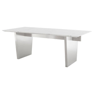 Bold White Marble 78" Executive Desk or Meeting Table w/ Stainless Steel Base