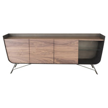 Load image into Gallery viewer, Walnut, Brass, &amp; Glass Storage Credenza
