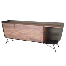 Load image into Gallery viewer, Walnut, Brass, &amp; Glass Storage Credenza
