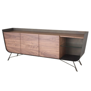 Walnut, Brass, & Glass Storage Credenza