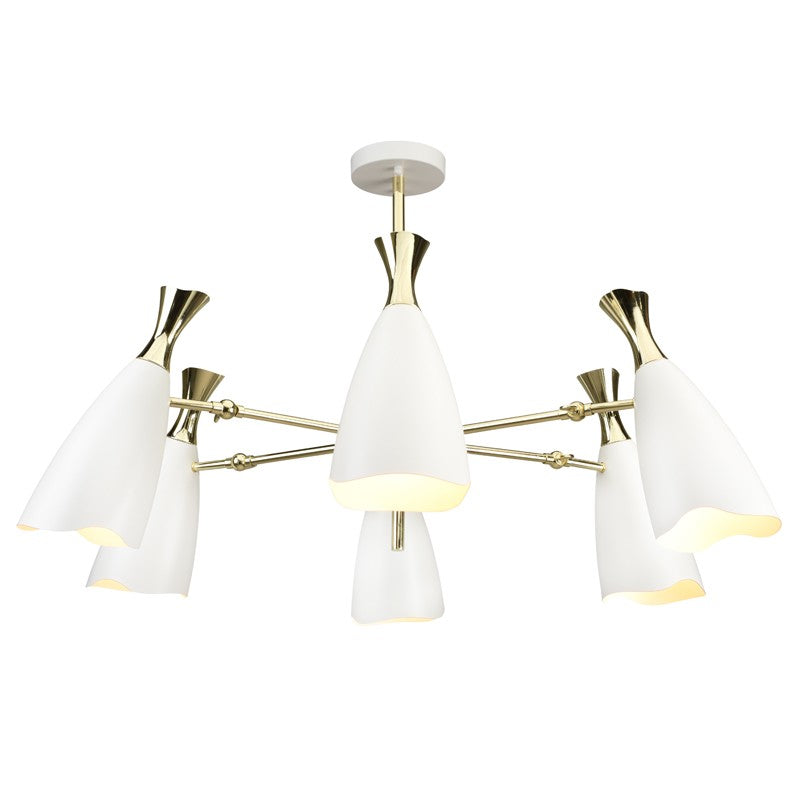 Adjustable 6-Light Pendant Light in Matte White and Polished Gold