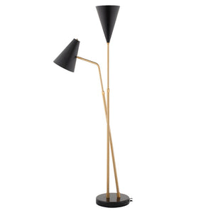 Sophisticated Black Steel and Brushed Gold Floor Lamp with Black Marble Base