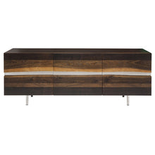 Load image into Gallery viewer, 78&quot; Artistic Storage Credenza of Seared Oak w/ Horizontal Steel Inlay
