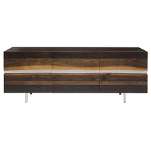 Load image into Gallery viewer, 63&quot; Artistic Storage Credenza of Seared Oak w/ Horizontal Steel Inlay
